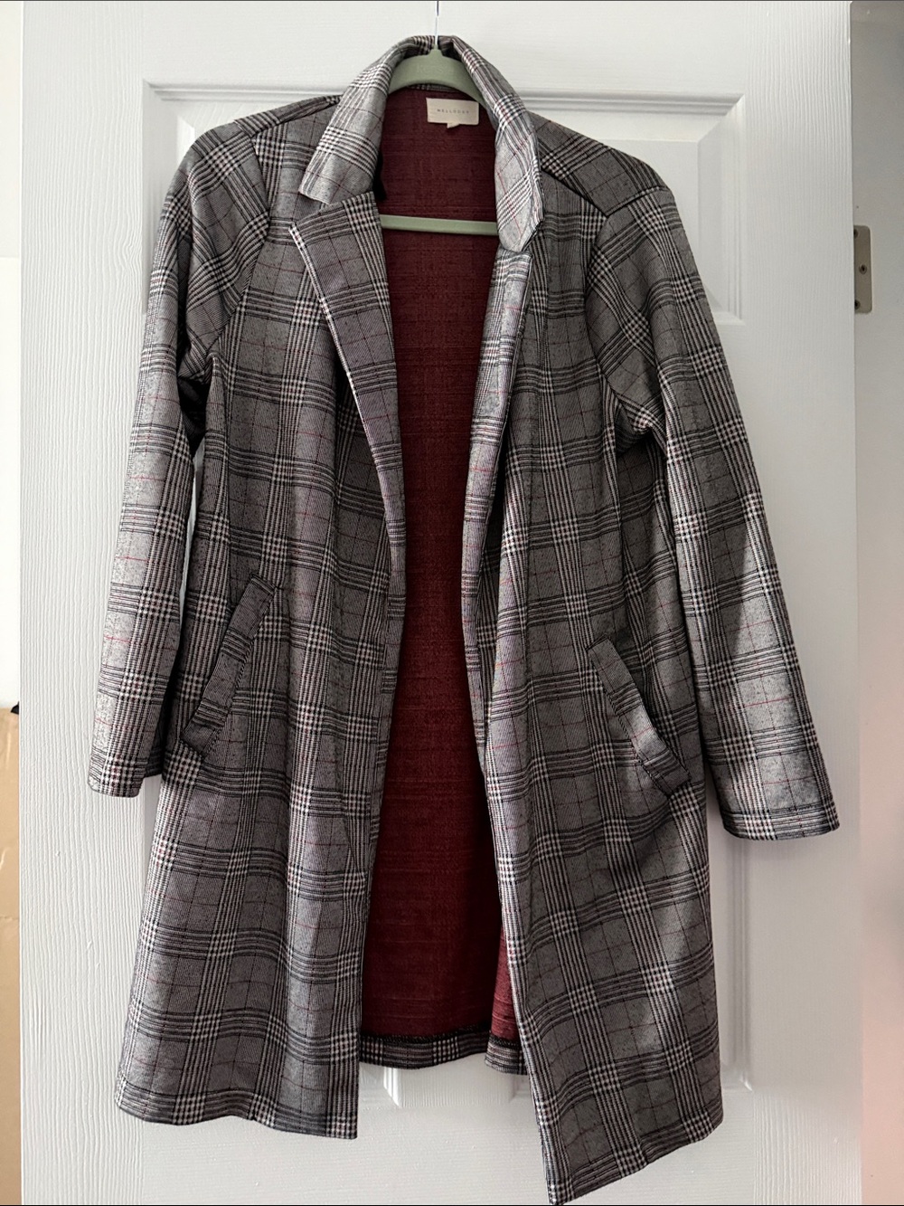 MELLODAY Gray Plaid Open-Front Trench Coat